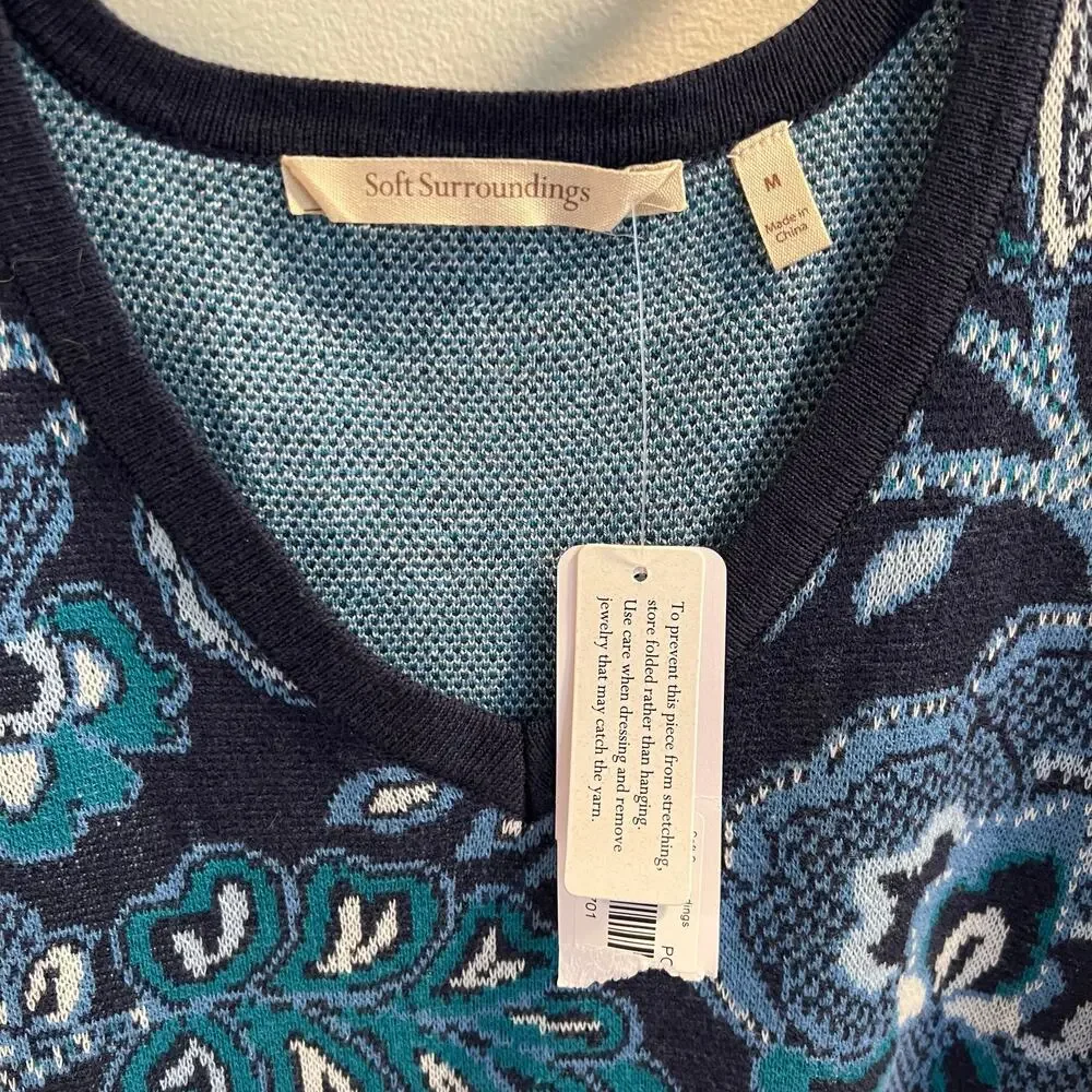 NWT Soft Surroundings Blue Patterned Pullover Sweater Size M